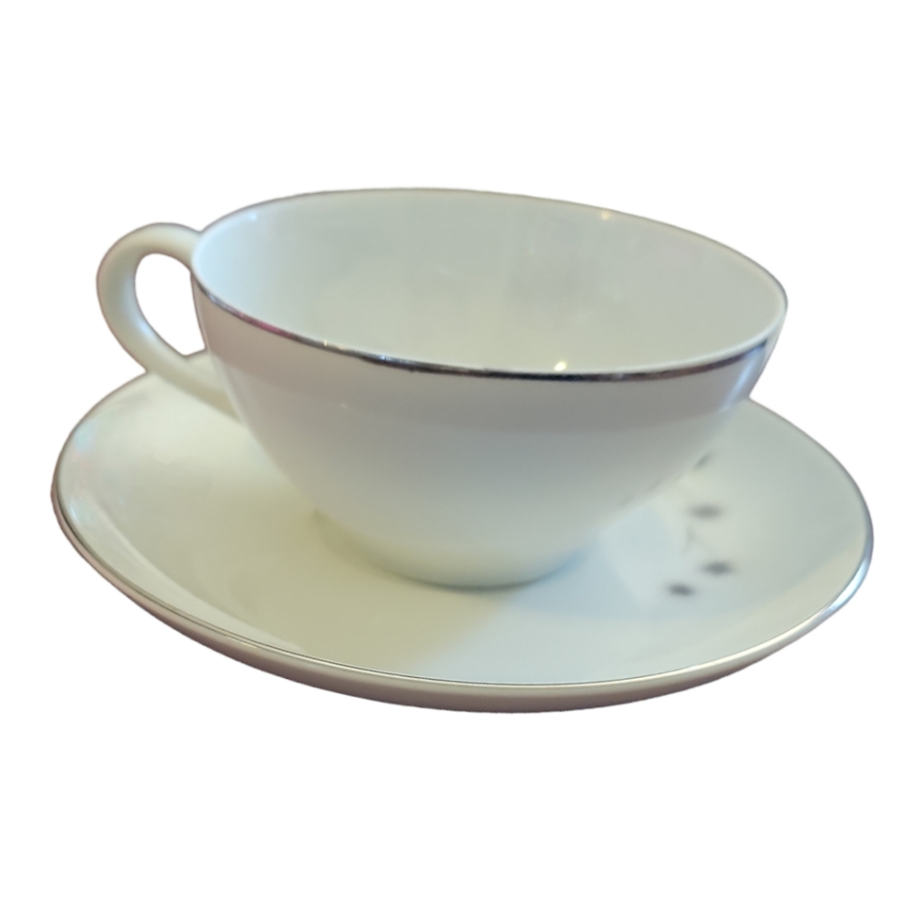1 Vtg Platinum Star Burst Creative Tea Coffee Cup/Saucer #1014 Porcelain - Picture 3 of 7